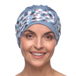 Turban z niesymetrycznym upięciem niebieski BOMBAY # B84/B334