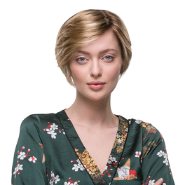 Medium Brown Synthetic Wig with Subtle Highlights and Natural Root FLORA #5/14/4R*
