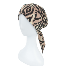 Easy to put on, light and comfortable beige-cream-black patterned turban FELICJA NEW # Q-378