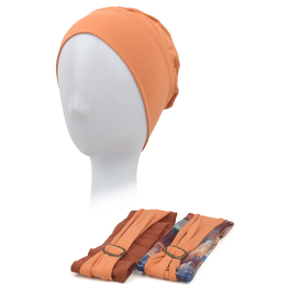 Kilkuczęściowy zestaw turban oraz dwie ozdobne opaski z metalową klamrą pomarańczowy NICOLA # B128