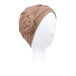 Turban z drapowaną różą beżowy w odcieniu cappuccino PUERTO RICO # B17*
