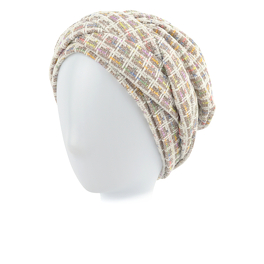 Turban jesień zima tweedowy beżowy z multi-kolorowymi przeszyciami MADAME