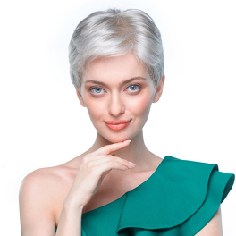 Short synthetic wig with blurred brown # ABELIA 830/131/14 blend.