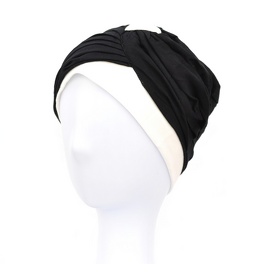 Turban z ozdobnym drapowaniem czarny z białym paskiem KLARA # CB Premium*