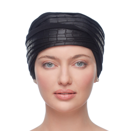 Elegancki czarny turban z ozdobną przeplataną tkaniną z nadrukiem AMY BLACK*