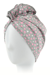 Turban dla niemowląt 100% bawełna szary w serduszka KALINKA baby # T-33*