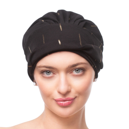 Marszczony turban czarny ze złotym nadrukiem JAVA # F064B+B21