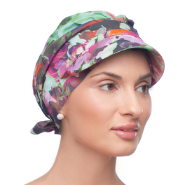 Lekki turban do użytku codziennego kwiatowy wzór CROCUS z daszkiem # T-374