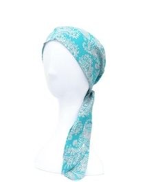 Przewiewny elegancki turban z długimi szarfami 100% bawełna jasny niebieski wzory AMSTERDAM # 28*