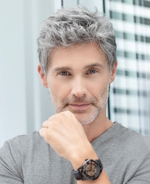 Peruka męska z włosów syntetycznych brąz z naturalną siwizną JUSTIN 2.0 # M3s