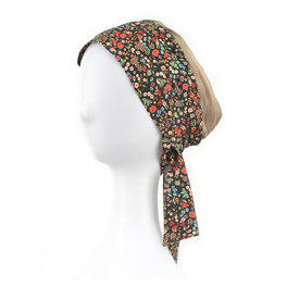 Turban z kwiatowym wzorem i długimi troczkami 100% wiskoza ASTER # T-10/T-11