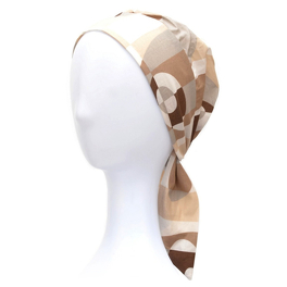 Bawełniany beżowo-brązowy turban w formie chustki z krótkimi troczkami wiązanymi z tyłu ROME # 41*