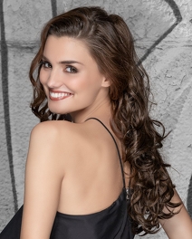 Długa treska syntetyczna z falowanego włosa z mocowaniem na klamrę kasztanowy brąz MOJITO # auburn/mix*