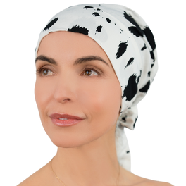 Przewiewny turban z wiązaniem biały w czarne kleksy AMSTERDAM # VC81