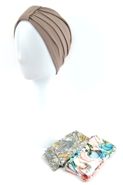 Elegancki i elastyczny turban jasnobrązowy w odcieniu cappuccino OLIVIA # BM141